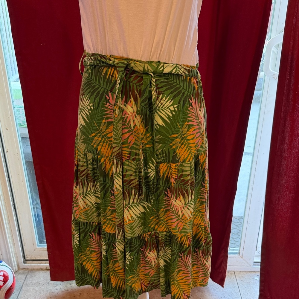 Tropical Print Mid-Length Women's dress - Green Palm - Picture 2 of 2